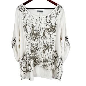 Moonlight by Y & S Sz XL Gray White Wearable Art to Wear Blouse Shirt Top Artsy